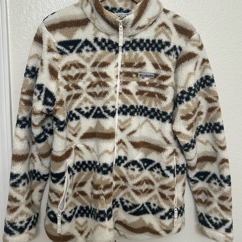 Columbia Tan and Black Patterned Fleece Hoodie